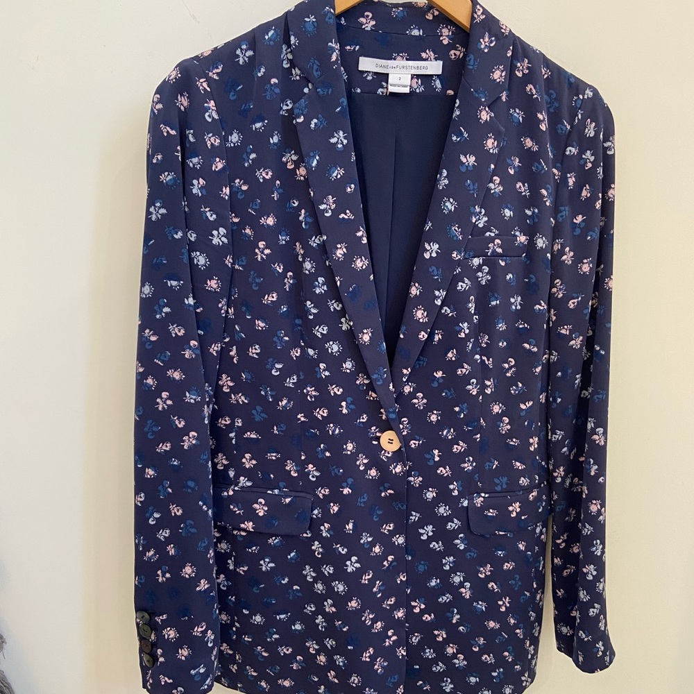 Diane Von Furstenberg, silk, navy floral blazer, 2